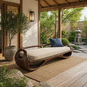 Organic Solid Wood Bench with Open Sculptural Frame for Bedroom
