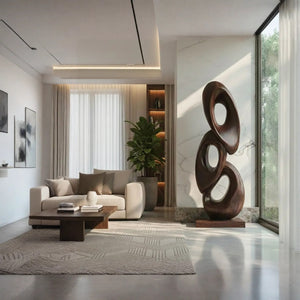 Abstract Loop Solid Wood Floor Sculpture for Modern Interiors