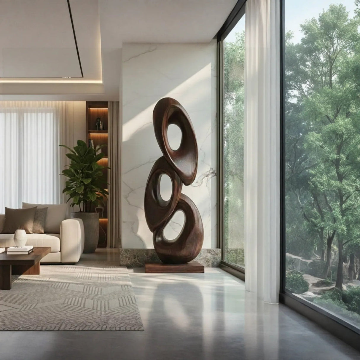 Abstract Loop Solid Wood Floor Sculpture for Modern Interiors