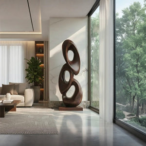 Abstract Loop Solid Wood Floor Sculpture for Modern Interiors