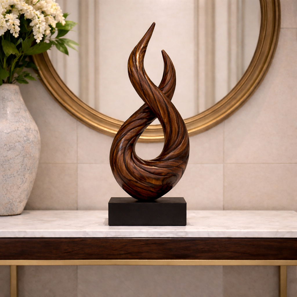Handmade Twisted Wood Sculpture Modern Abstract Spiral Table Decor