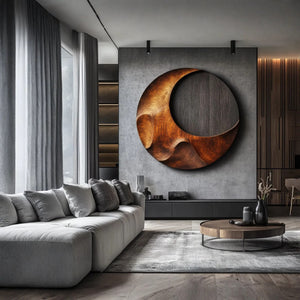 Organic Round Solid Wood Wall Sculpture for Modern Interiors