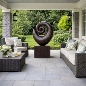 Solid Wood Spiral Shell Sculpture with Plinth for Gardens and Modern Landscapes
