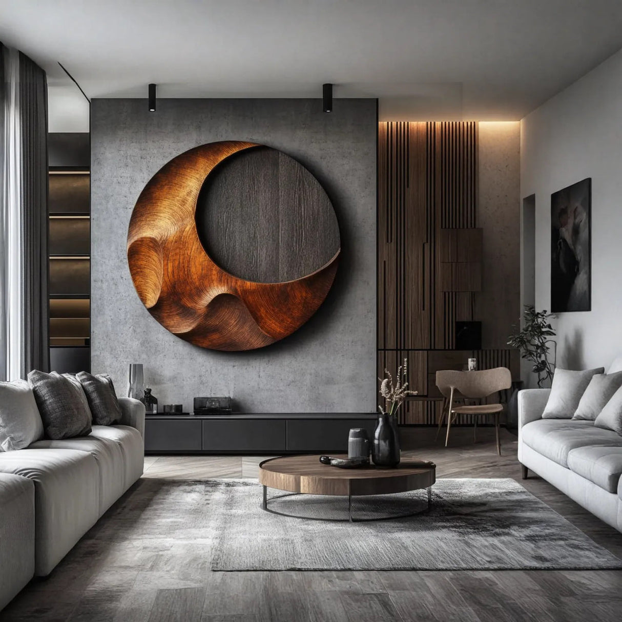 Organic Round Solid Wood Wall Sculpture for Modern Interiors