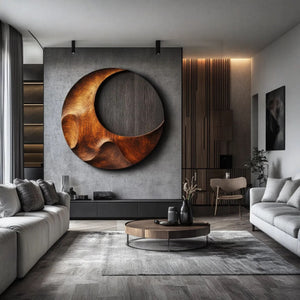 Organic Round Solid Wood Wall Sculpture for Modern Interiors