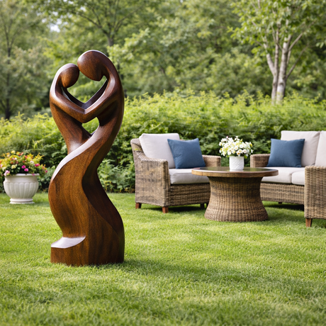 Large Solid Wood Abstract Embracing Figures Sculpture for Modern Interiors