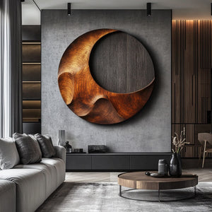 Organic Round Solid Wood Wall Sculpture for Modern Interiors