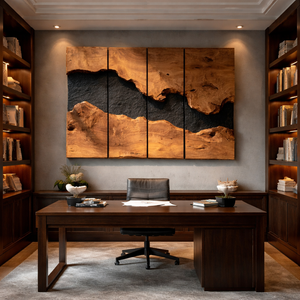 Large Solid Wood River Panel Wall Sculpture for Modern Living Rooms