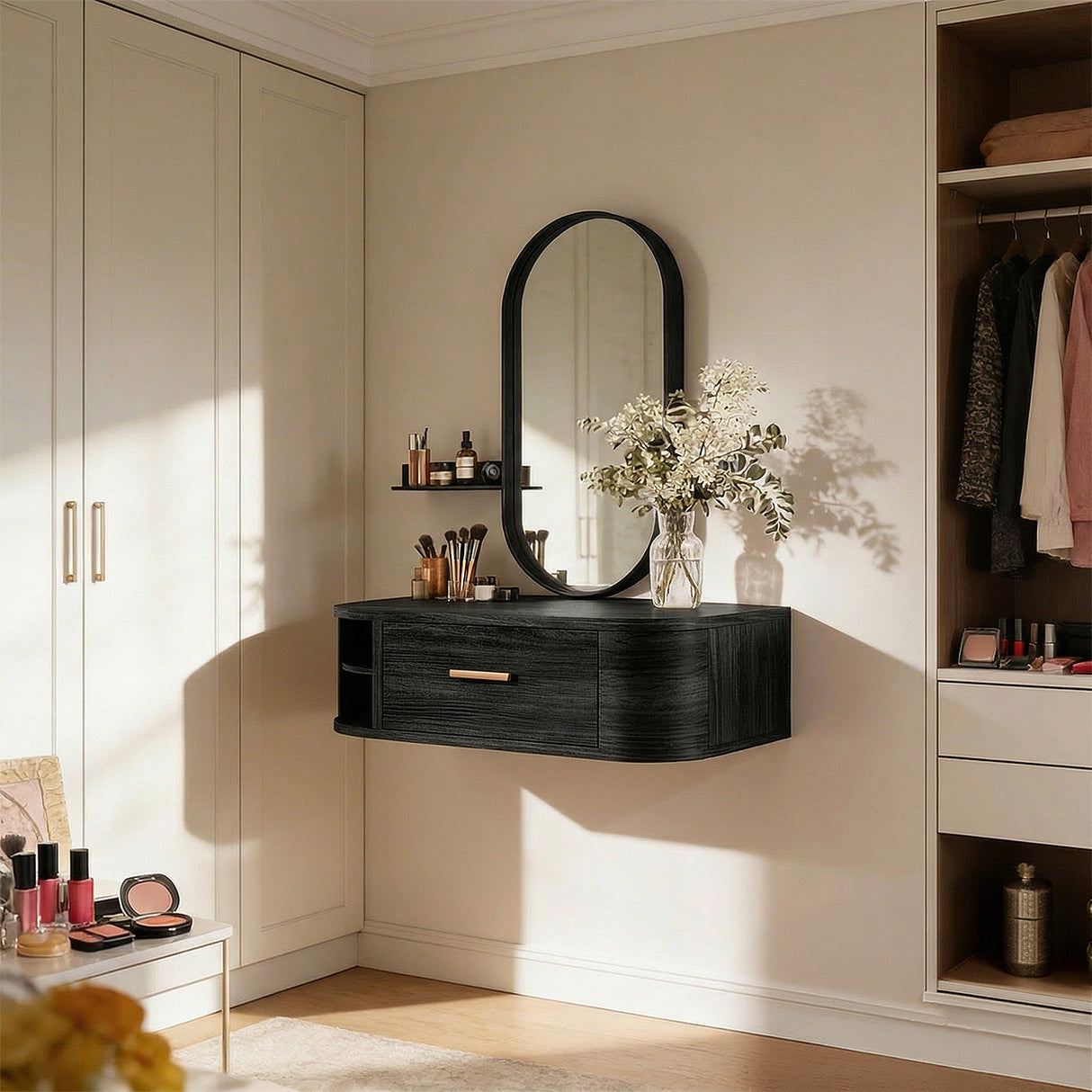 Wall-Mounted Solid Wood Vanity Table for Modern Bedrooms