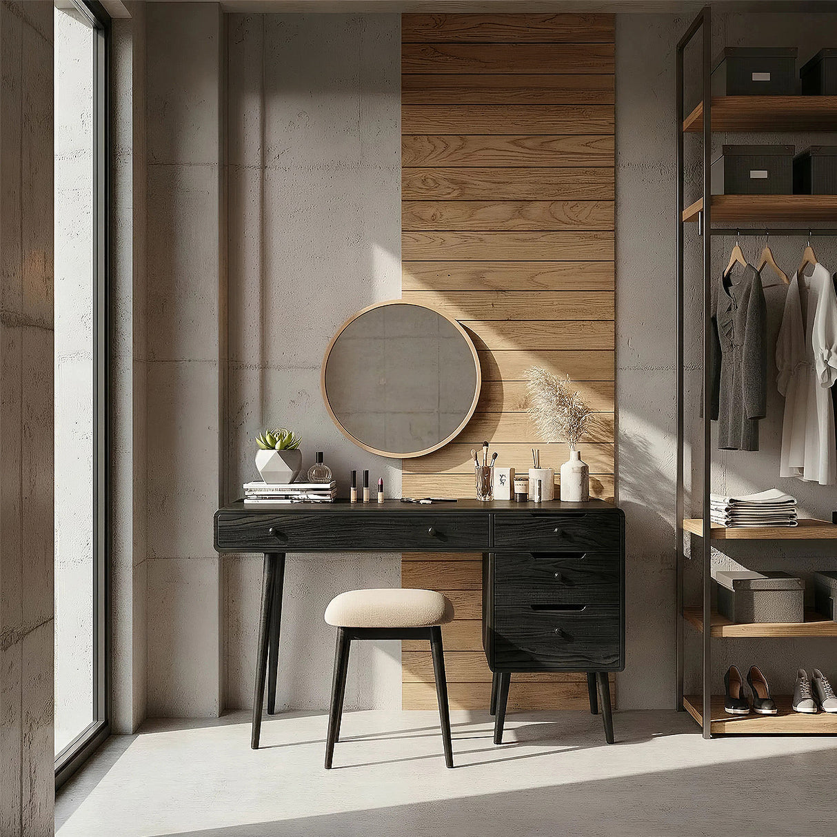 Solid Wood Vanity Table with Storage Cabinet