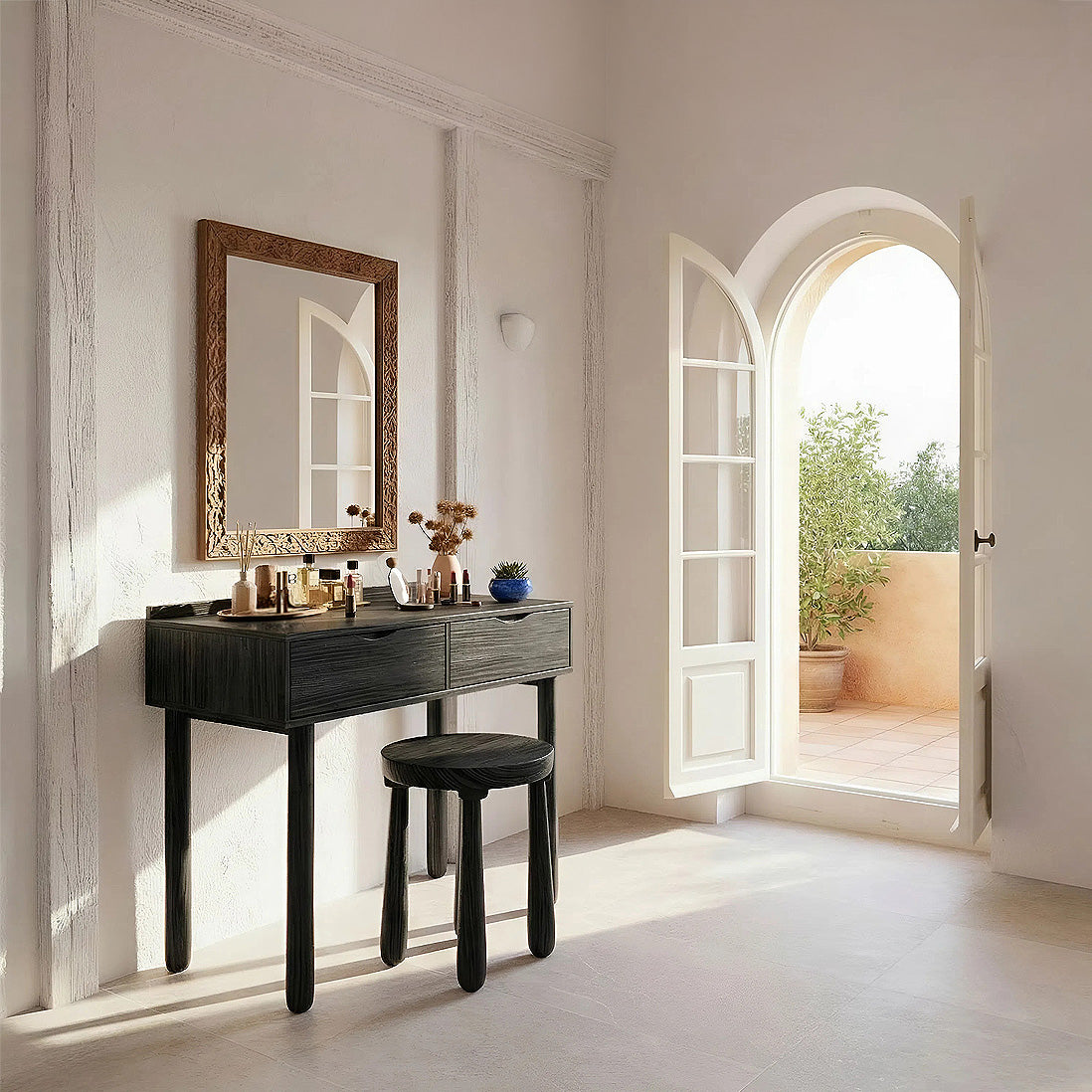 Handcrafted Solid Wood Vanity Table with Drawers for Cozy Modern Rooms