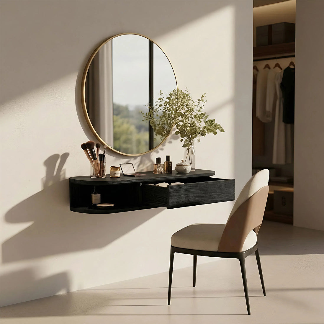 Floating Solid Wood Vanity with Soft-Curve Drawer