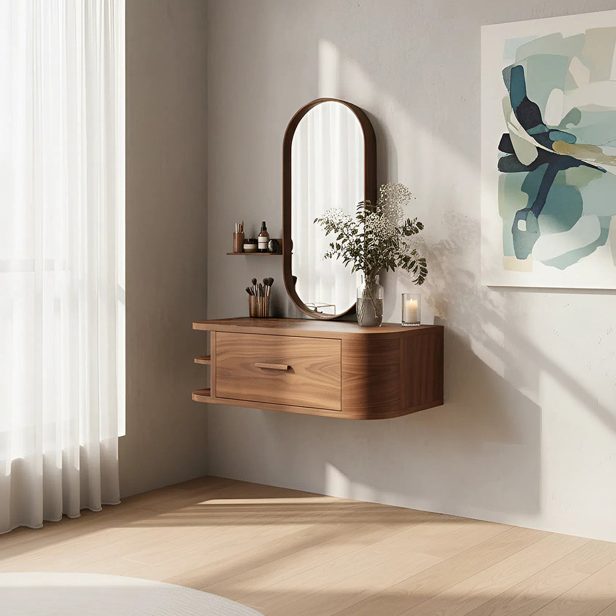 Wall-Mounted Solid Wood Vanity Table for Modern Bedrooms
