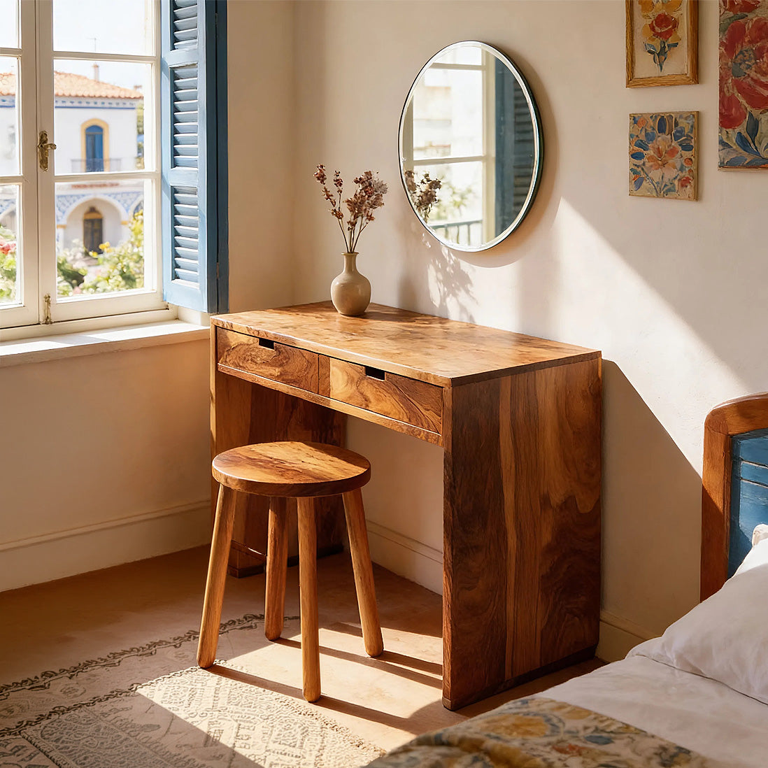Solid Wood Vanity Table with Drawers for Warm Minimalist Interiors