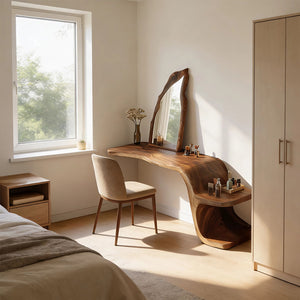 Live Edge Solid Wood Floating Vanity Table with Organic Sculptural Form
