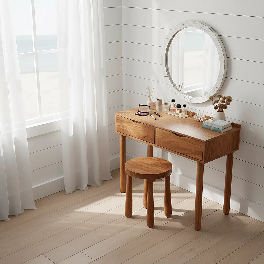 Handcrafted Solid Wood Vanity Table with Drawers for Cozy Modern Rooms