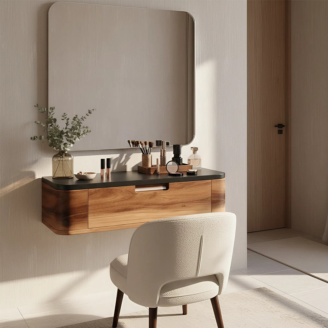 Floating Wood Vanity with Black Top