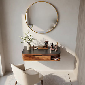 Floating Wood Vanity with Black Top