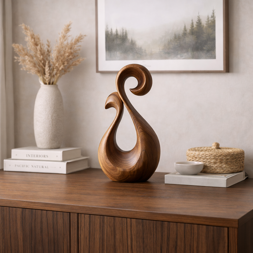 Abstract Spiral Wood Sculpture Modern Organic Tabletop Decor