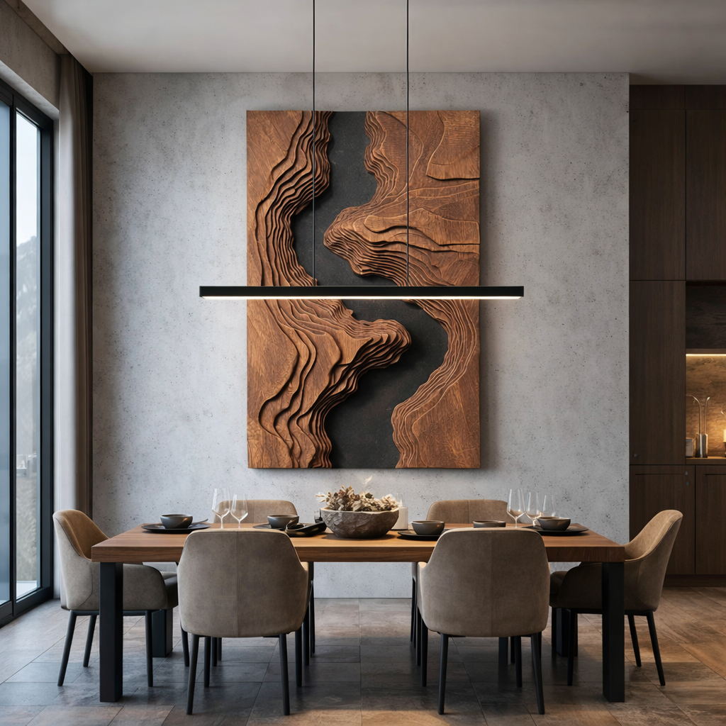 Large Solid Wood Layered Topographic Wall Sculpture for Modern Interiors