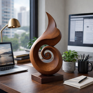 Handmade Spiral Wood Sculpture Modern Abstract Tabletop Decor