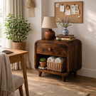 Handcrafted Solid Wood Nightstand with Soft Rounded Corners Drawer and Open Storage