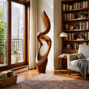 Modern Solid Wood Flow Sculpture for Living Room Display