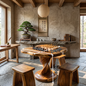 Chess Table Solid Wood with Freeform Top and Sculptural Pedestal