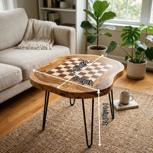 Handcrafted Solid Wood Chess Coffee Table with Organic Freeform Top and Hairpin Legs