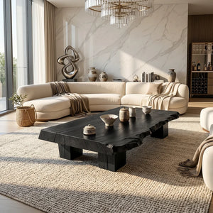 Low Solid-Wood Coffee Table with Textured Edge for Tea Lounges