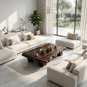 Low Solid-Wood Coffee Table with Textured Edge for Tea Lounges