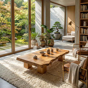 Low Solid-Wood Coffee Table with Textured Edge for Tea Lounges