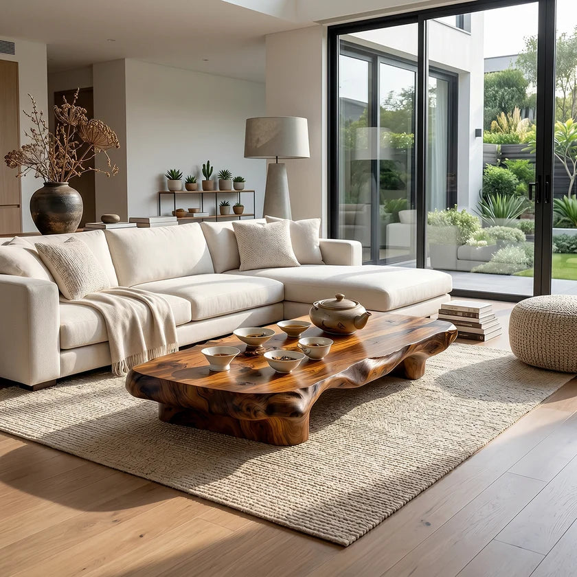 Low Solid Wood Tea Table for Minimalist Zen Interiors
