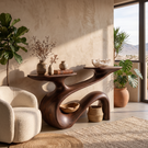 Console Table Solid Wood with Flowing Curved Base for Entryway Decor