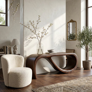 Organic Loop Solid Wood Console Table with Sculptural Curved Base
