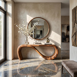 Organic Loop Solid Wood Console Table with Sculptural Curved Base