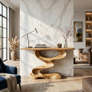 Organic Curved Solid Wood Console Table with Sculptural Z Base