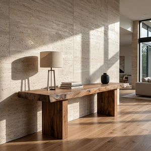 Rustic Live Edge Solid Wood Console Table with Block Legs