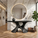 Luxury Sculptural Solid Wood Console Table with Artistic Double Pedestal Base