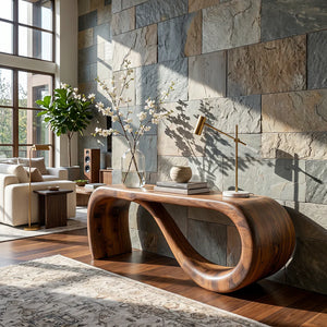 Organic Loop Solid Wood Console Table with Sculptural Curved Base