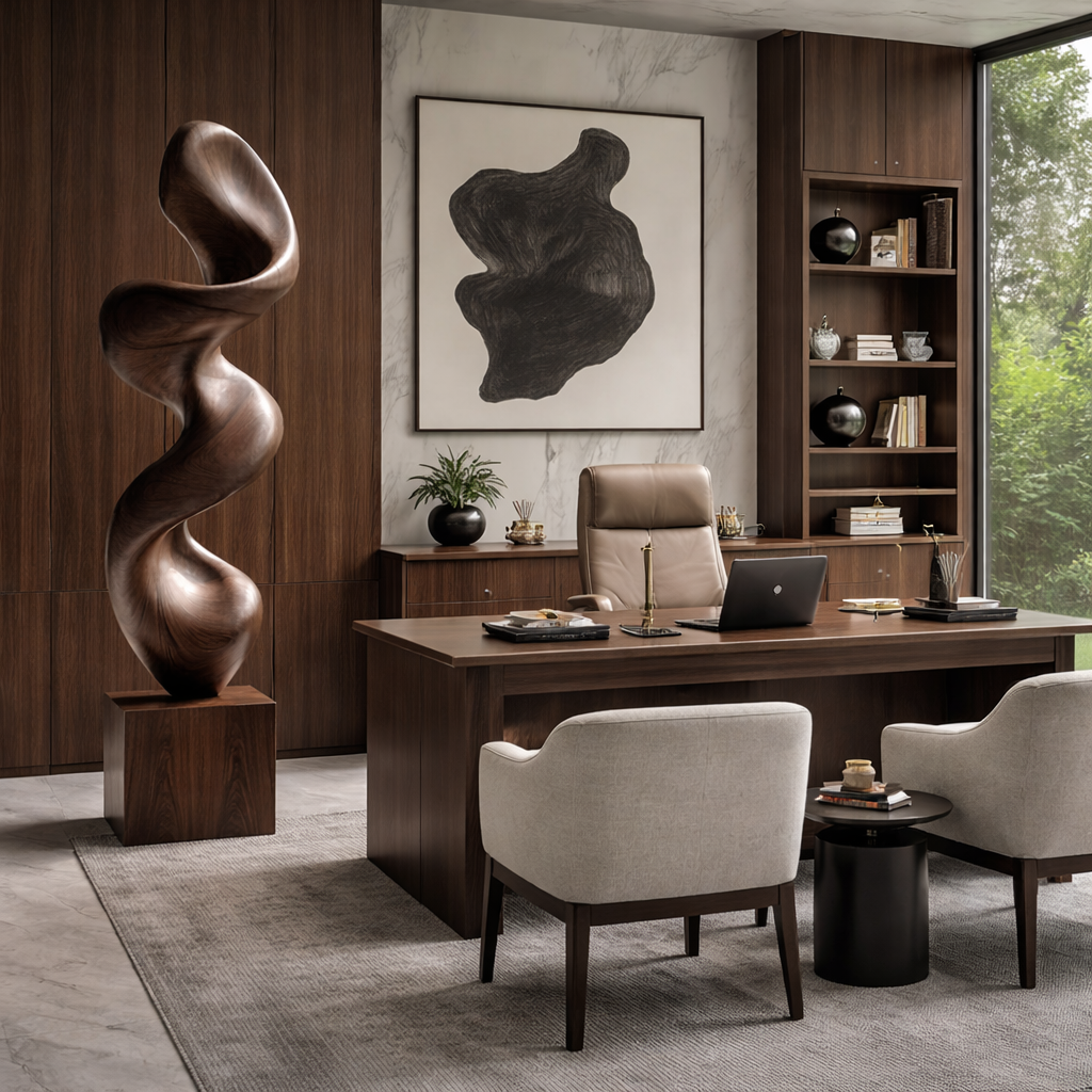 Modern Abstract Solid Wood Sculpture for Living Room Display