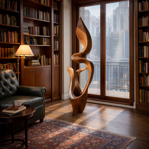 Organic Sculptural Solid Wood Sculpture for Modern Living Room Decor