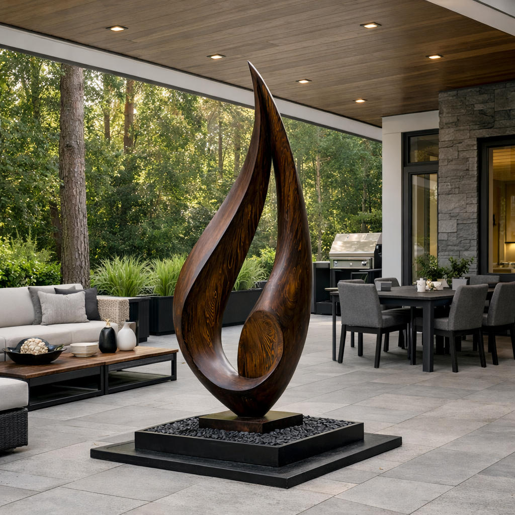 Sculptural Leaf Form Solid Wood Garden Art for Landscape and Outdoor Design