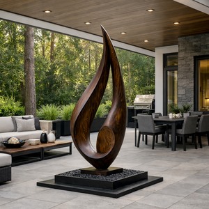Sculptural Leaf Form Solid Wood Garden Art for Landscape and Outdoor Design