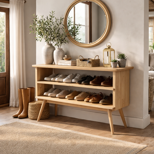Handcrafted Solid Wood Shoe Rack Bench with Open Shelving for Entryway