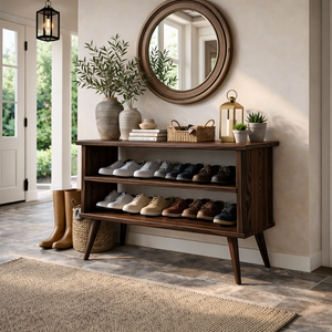 Handcrafted Solid Wood Shoe Rack Bench with Open Shelving for Entryway