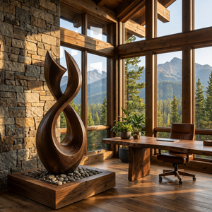 Handcrafted Solid Wood Garden Sculpture with Twisting Open Form