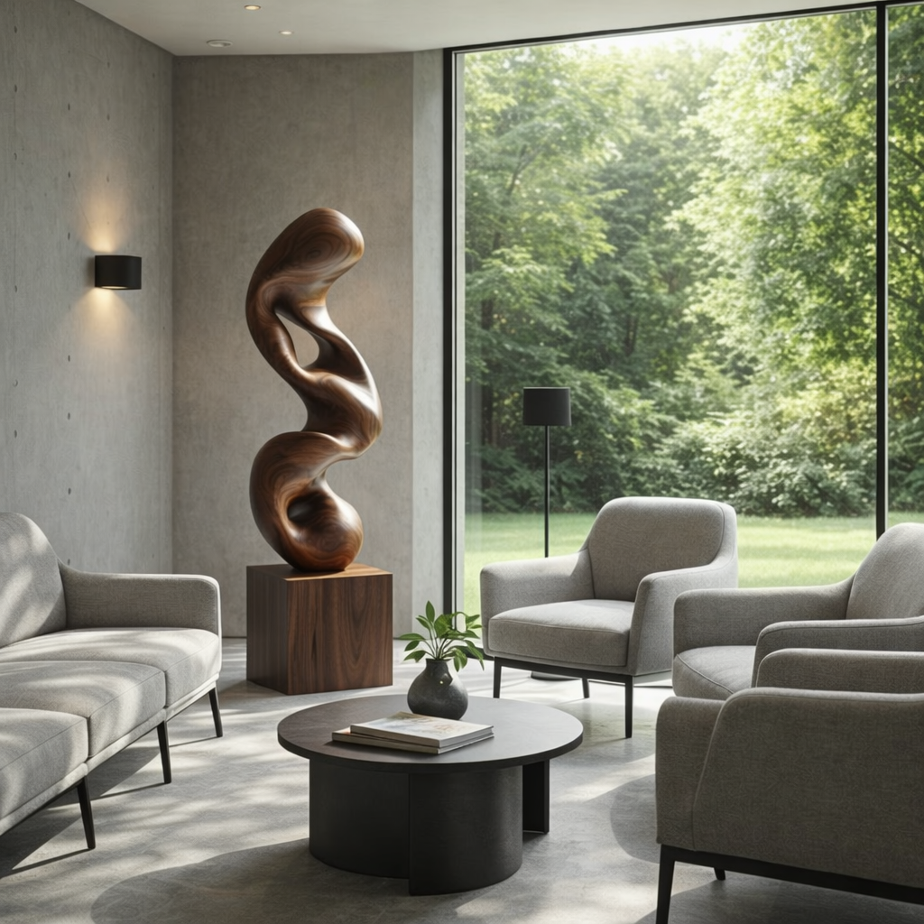 Modern Abstract Solid Wood Sculpture for Living Room Art Display