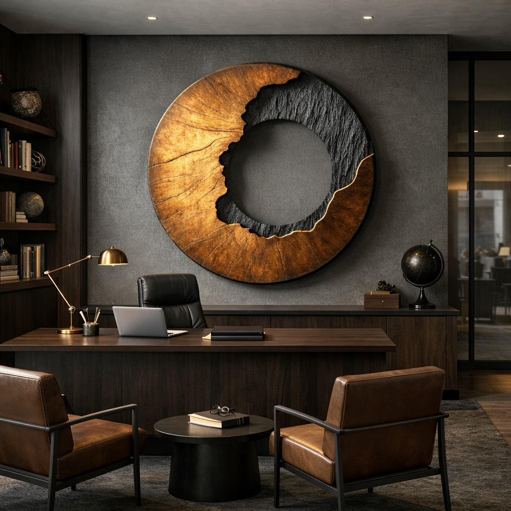 Modern Contrast Round Solid Wood Wall Sculpture for Interior Art