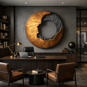 Modern Contrast Round Solid Wood Wall Sculpture for Interior Art